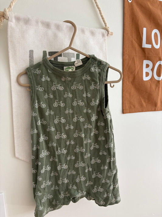 Romper | Green Bicycle Print | 12-18M