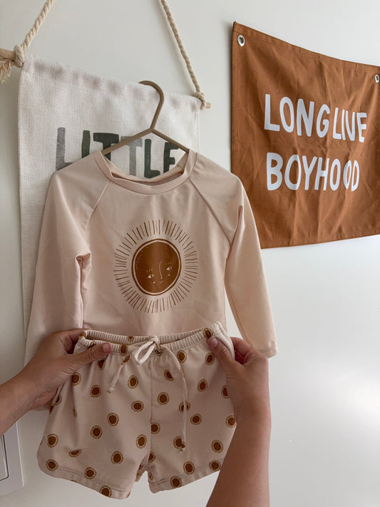 Top + Bottom Swimsuit Set | Beige Tan Sun | 18-24M