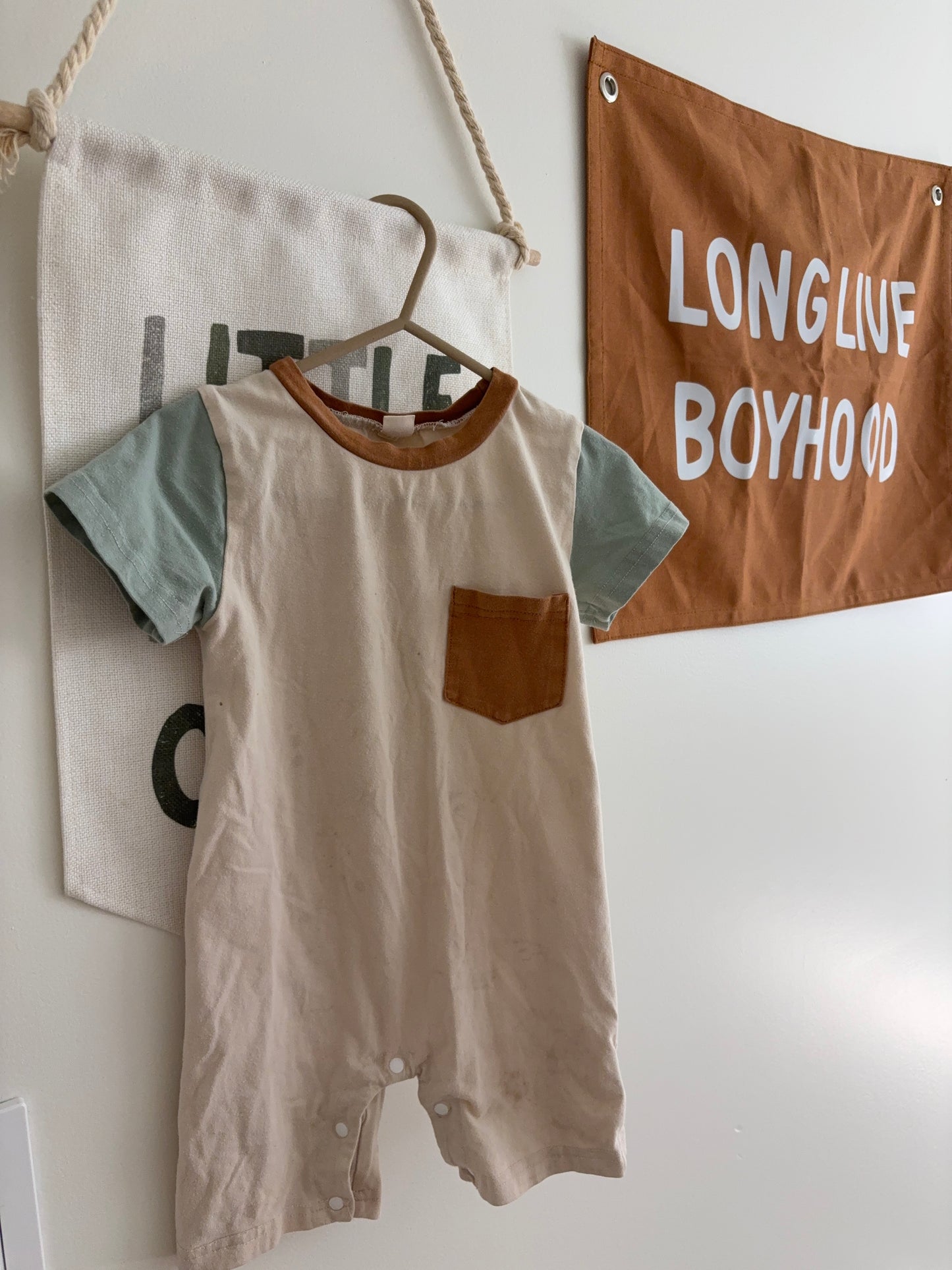 Romper | Beige Tan Sage | 18-24M