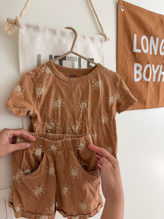 Top + Bottom Set | Tan Sun Print | 4T