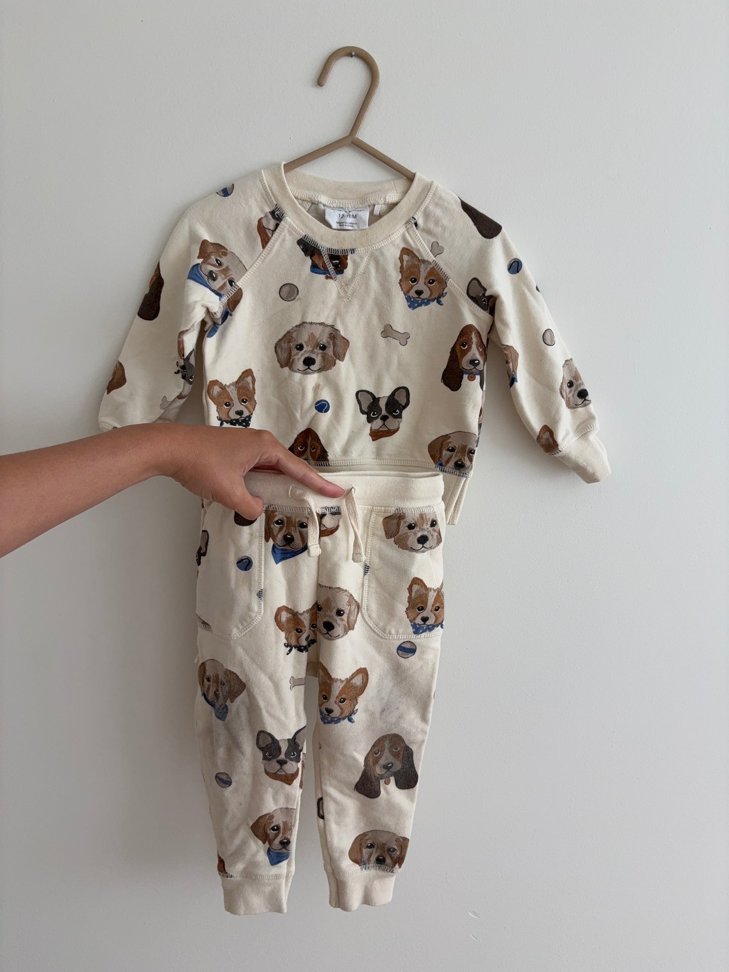 Top + Pants Set | Beige Doggy Print | 12-18M