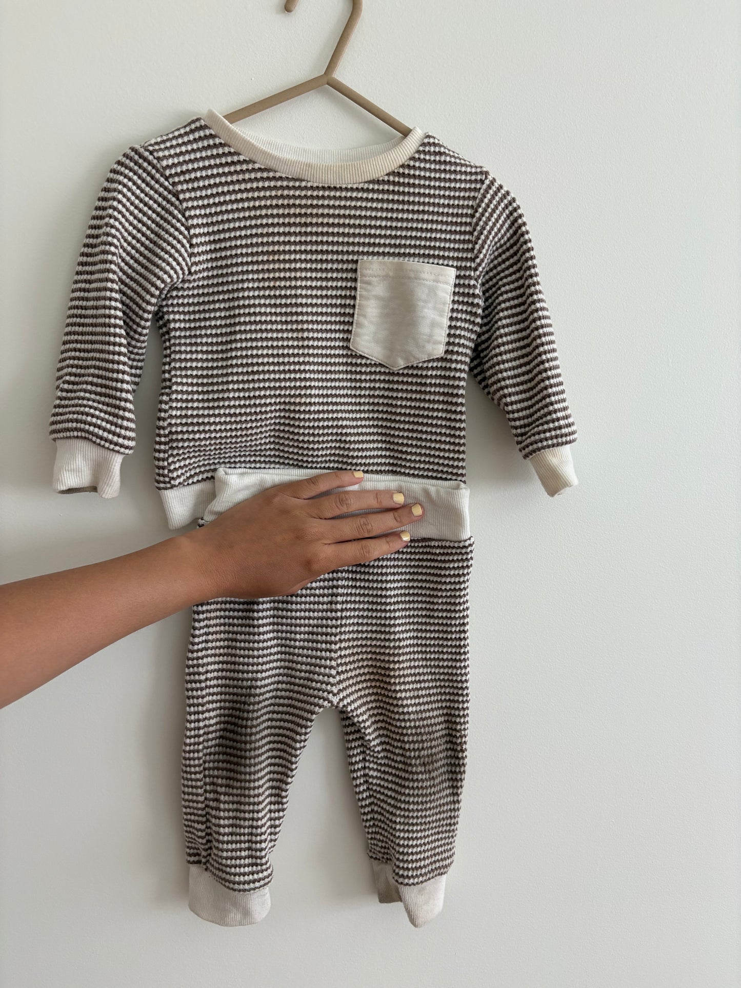 Top + Pants Set | Brown White Stripes | 12-18M