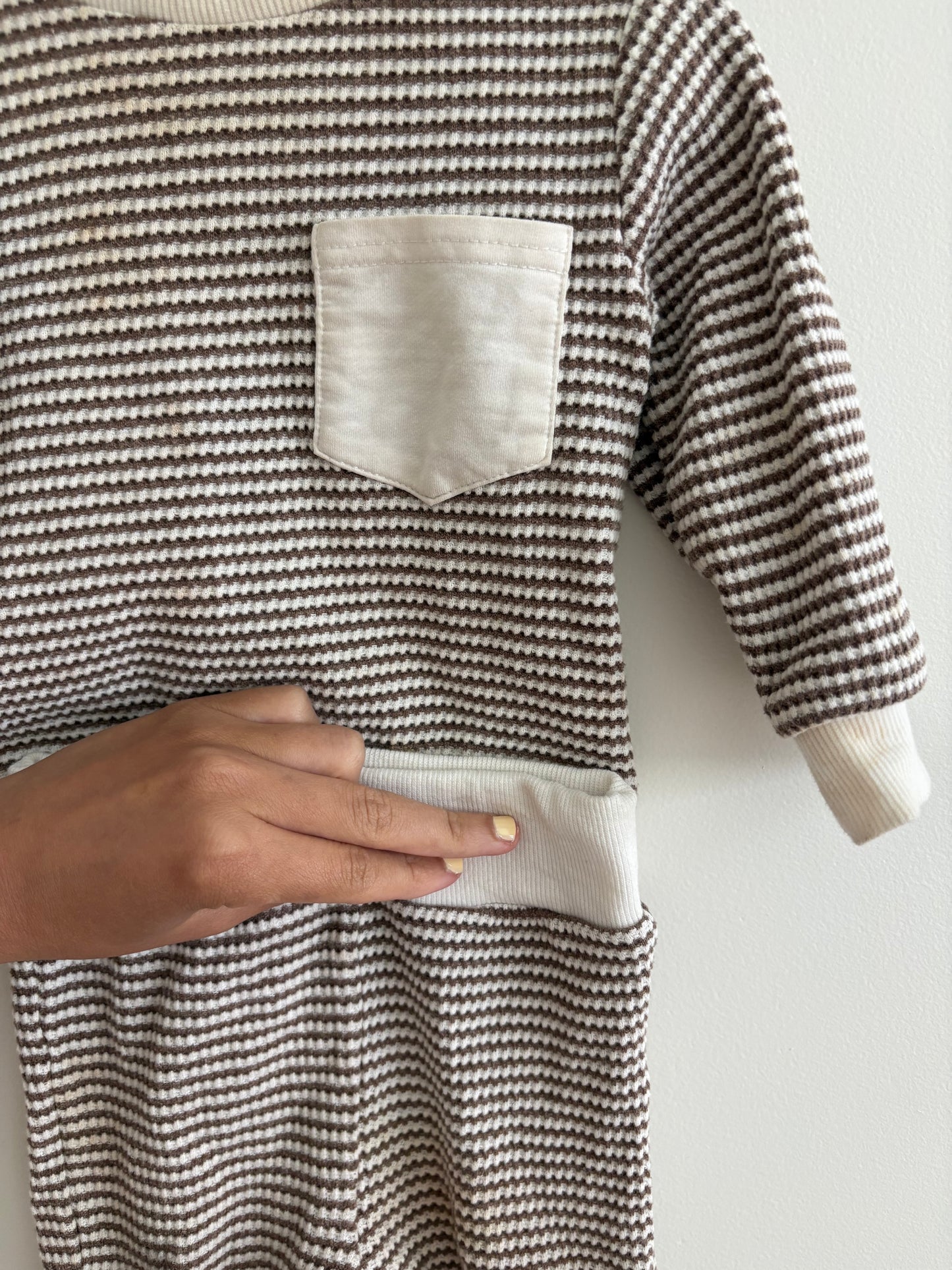 Top + Pants Set | Brown White Stripes | 12-18M