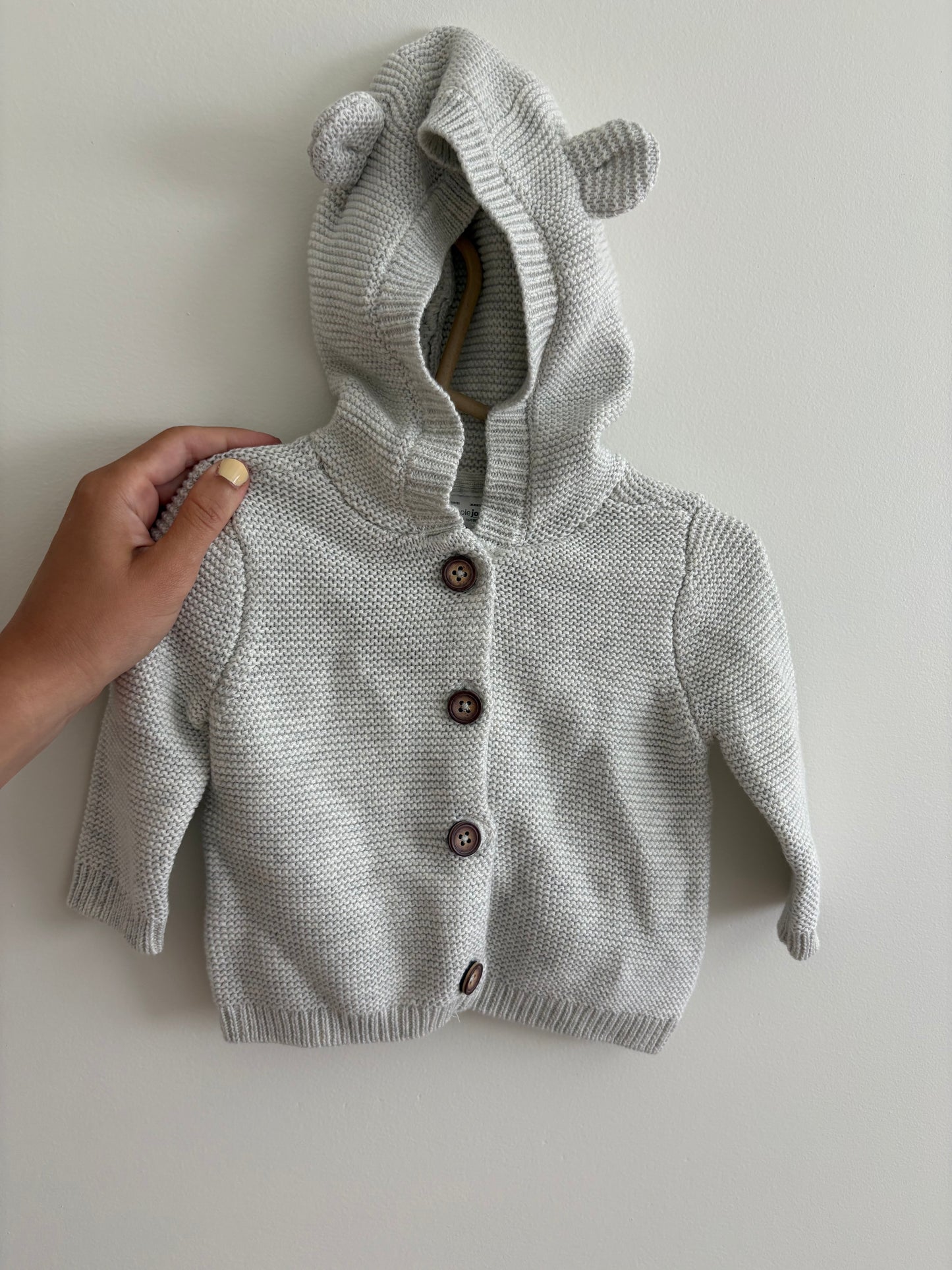 Knit Hoodie Sweater | Grey Bear | 0-3M