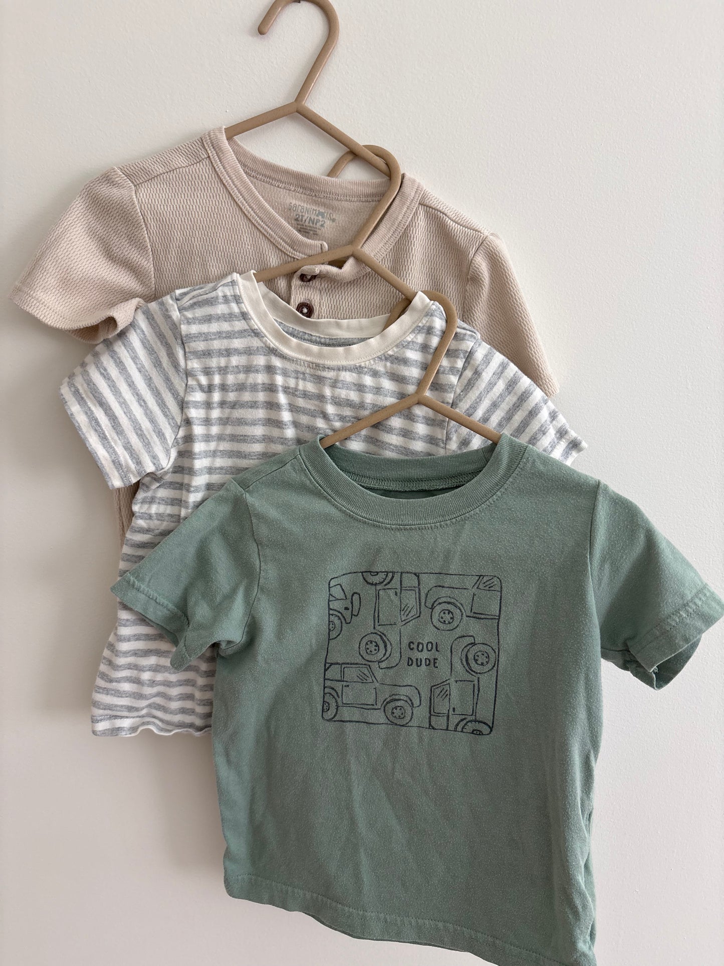 T-Shirt | 3-Pack | Stripe Green Beige | 2T
