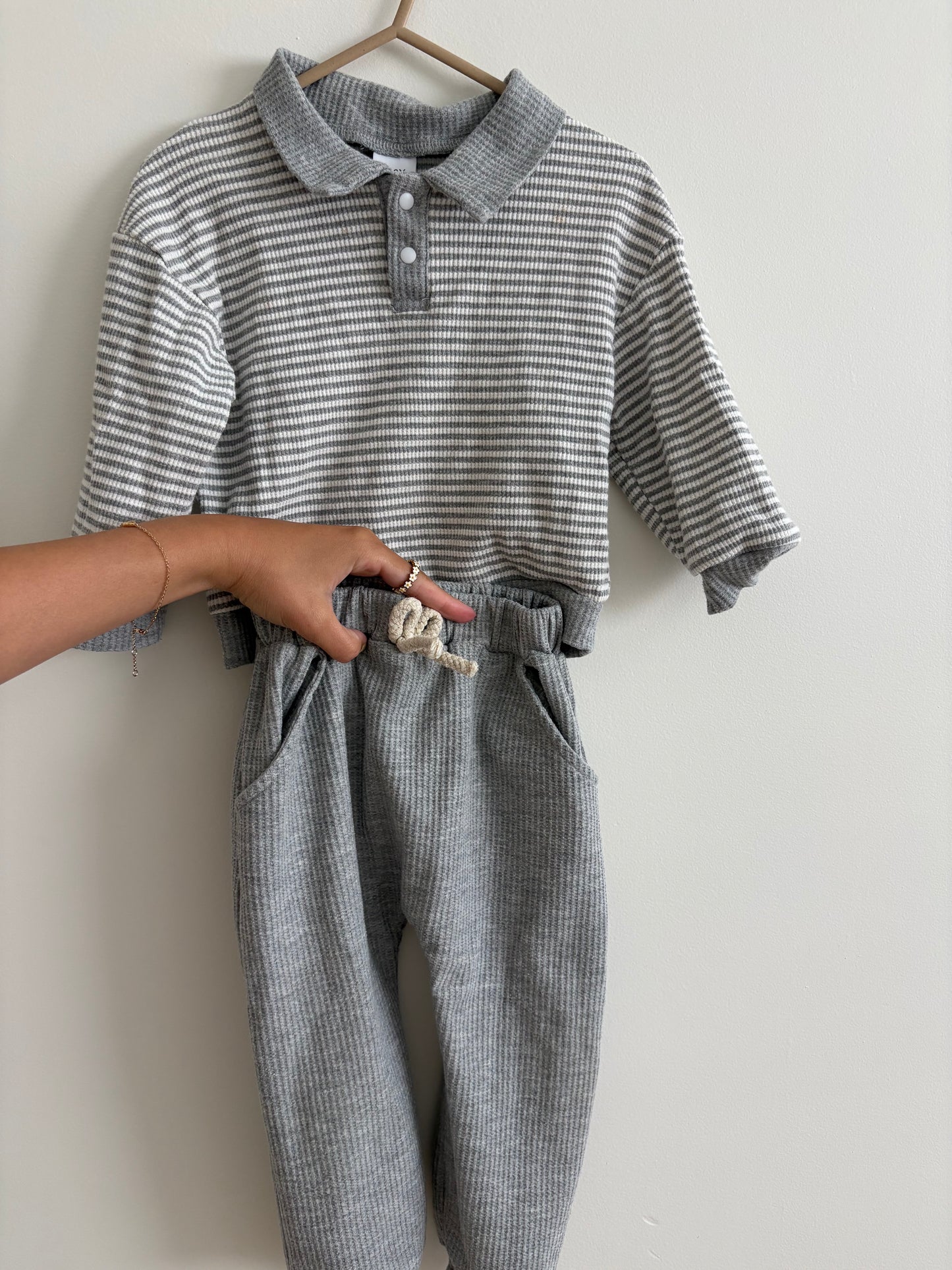 Top + Pants Set | Striped Grey | 2T