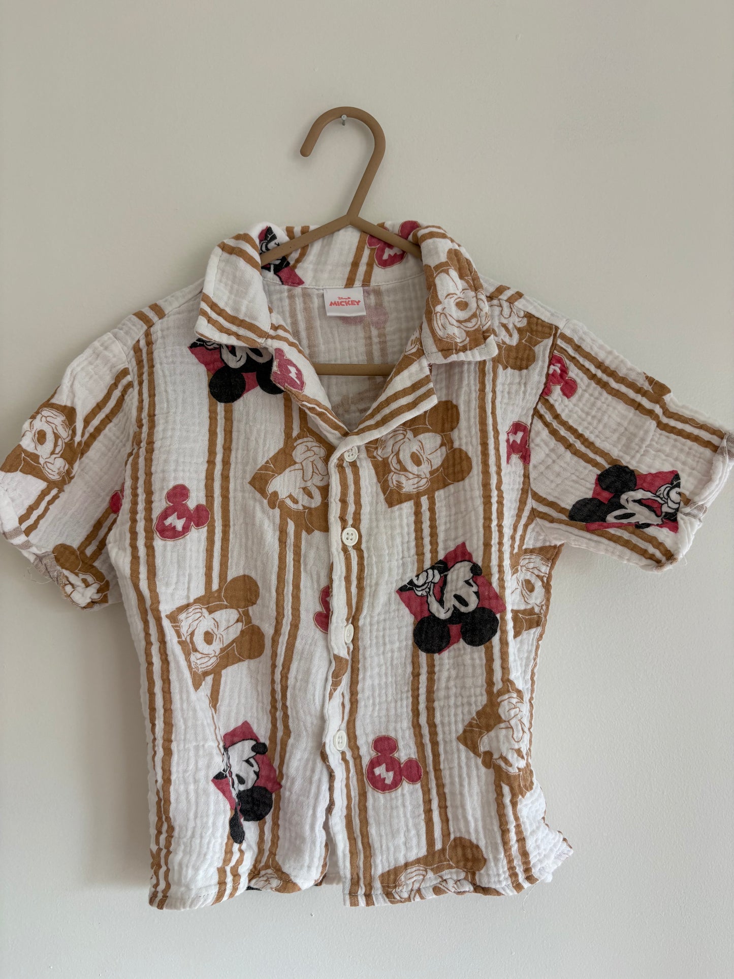 Shirt | Buttoned White Tan Mickey | 3T