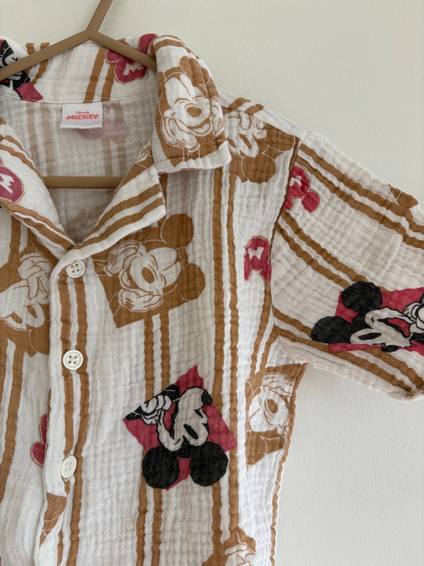 Shirt | Buttoned White Tan Mickey | 3T